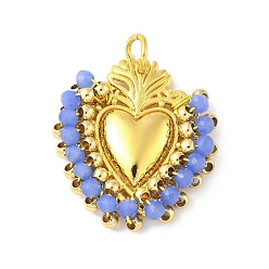 Васильковый Сплав стекла подвески, сердце, с петлей, долговечный, без кадмия и без свинца, стойки покрытие, реальный 18 k позолоченный, васильковый, 31x28x7.5 мм, отверстие : 5.6 мм