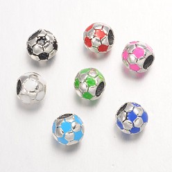 Mixed Color Large Hole FootBall/Soccer Ball Alloy Enamel European Beads, Sports Beads, Antique Silver, Mixed Color, 9x8mm, Hole: 4.2mm