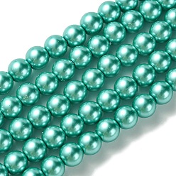 Deep Sky Blue Eco-Friendly Dyed Glass Pearl Round Bead Strands, Cotton Cord Threaded, Deep Sky Blue, 6mm, Hole: 1.2~1.5mm, about 72pcs/strand, 15 inch
