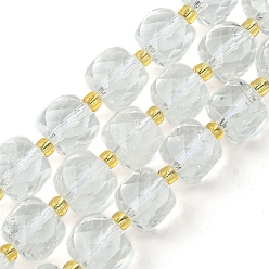 Quartz Crystal Natural Quartz Crystal Beads Strands, Rock Crystal Beads, Rock Crystal Beads, with Seed Beads, Faceted Cube, 8~9x8~9x8~9mm, Hole: 0.9~1mm, about 35~39pcs/strand, 14.80''~15.16''(37.6~38.5cm)