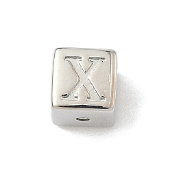 Letter X Латунные бусины, без кадмия и без свинца, долговечный, стойки покрытие, кубические, платина, Письмо X, 6x6x6 мм, отверстие : 1.8 мм