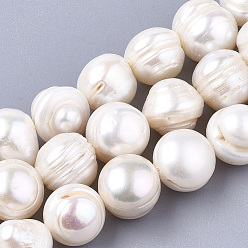 Creamy White Natural Cultured Freshwater Pearl Beads Strands, Potato, Creamy White, 10~12x10~12mm, Hole: 1mm, about 32pcs/strand, 14.3 inch