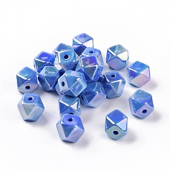 Royal Blue UV Plating Rainbow Iridescent Opaque Acrylic Beads, Faceted, Cornerless Cube Bead, Royal Blue, 15.5x18.5x18mm, Hole: 3.2mm