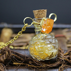 Citrine Natural Citrine Chips Perfume Bottle Necklace, Glass Pendant Necklace with Alloy Chains for Women, 19.69 inch(50cm)