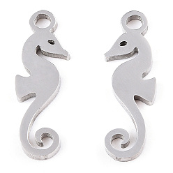 Stainless Steel Color 304 Stainless Steel Charms, Sea Horse, Stainless Steel Color, 15x4.7x1mm, Hole: 1mm