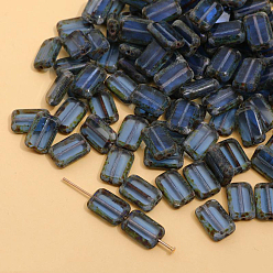 Steel Blue Czech Glass Beads, Rectangle, Steel Blue, 12x8mm, Hole: 1.2mm