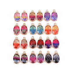 Mixed Color Rack Plating Brass Micro Pave Clear Cubic Zirconia Pendants, with Faceted Glass, Long-Lasting Plated, Cadmium Free & Lead Free, Oval, Mixed Color, 20x10x7.5mm, Hole: 1.5mm