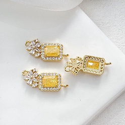 Yellow Brass Pave Cubic Zirconia Links Connector Charms, Golden, Rectangle, Yellow, 23x10mm