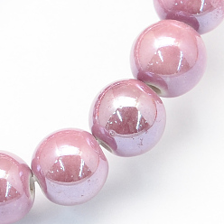 Pink Pearlized Handmade Porcelain Round Beads, Pink, 11mm, Hole: 2mm