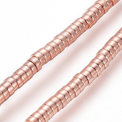 Rose Gold Plated Electroplated Non-magnetic Synthetic Hematite Beads Strands, Heishi Beads, Disc/Flat Round, Rose Gold Plated, 2x1mm, Hole: 0.7mm, about 426pcs/Strand, 16.54 inch(42cm)