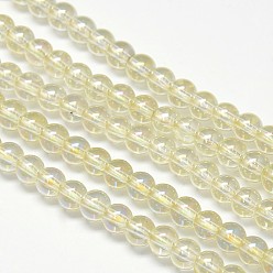 Light Yellow Electroplate Crystal Glass Round Beads Strands, Rainbow Color Plated, Light Yellow, 6mm, Hole: 1mm, about 69pcs/strand, 16.1 inch