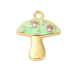 Светло-зеленый Латунные микро проложить кубического циркония подвески, с эмалью, грибные прелести, стойки покрытие, долговечный, без кадмия и без свинца, реальный 18 k позолоченный, светло-зеленый, 22.5x19.5x3 мм, отверстие : 2 мм