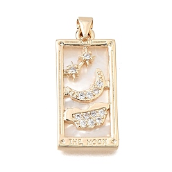 Chapado en Oro Real 18K Latón micro pavimenta claro colgantes de circonio cúbico, con la cáscara, Rectángulo con dijes de luna y estrella, chapado en rack, larga duración plateado, sin plomo y cadmio, real 18 k chapado en oro, 28.5x13.5x3.5 mm, agujero: 4.5x3.5 mm