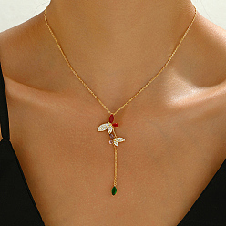 Настоящее золото 18K Модные и элегантные винтажные латунные разноцветные кубические цирконии бабочка кисточка подвеска ожерелье для женщин, реальный 18 k позолоченный, 16.14 дюйм (41 см)