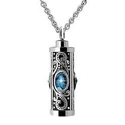Deep Sky Blue Stainless Steel Pendant Necklaces, Urn Ashes Necklace, Column, Deep Sky Blue, 21.65 inch(55cm)