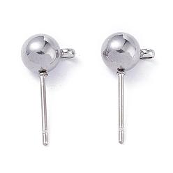 Stainless Steel Color 304 Stainless Steel Ball Post Stud Earring Findings, with Loop and 316 Surgical Stainless Steel Pin, Stainless Steel Color, 17x9x6mm, Hole: 1.8mm, Pin: 0.8mm