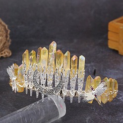 Yellow Moon Dragonfly Metal Hair Bands, Natural Quartz Wrapped Hair Hoop for Bridal Crown Hair Accessories, Yellow, 150x120x60mm