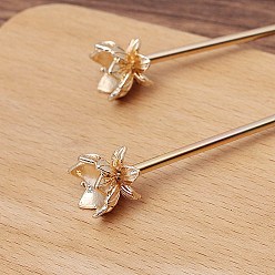 Light Gold Alloy Hair Stick Finding, Round Bead Settings, with Iron Pin, Flower, Light Gold, 120mm