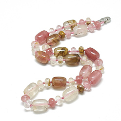 Cherry Quartz Glass Cherry Quartz Glass Necklaces, with Alloy Lobster Clasps, Barrel, 18.1 inch~18.5  inch(46~47cm), Barrel: 14x10mm