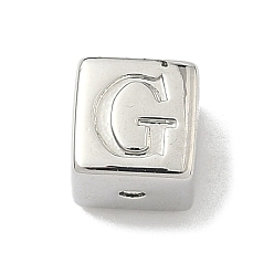 Letter G Латунные бусины, без кадмия и без свинца, долговечный, стойки покрытие, кубические, платина, Буква G, 6x6x6 мм, отверстие : 1.8 мм