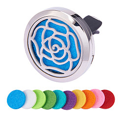 Mixed Color BENECREAT 316 Stainless Steel Car Diffuser Locket Clips, with Perfume Pad and Magnetic Clasps, Flat Round with Flower, Mixed Color, 30x7mm