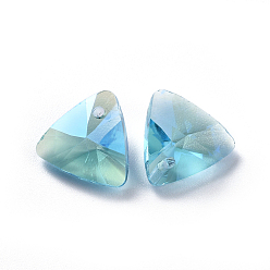 Aigue-marine Charmes de strass en verre, facette, triangle, aigue-marine, 11x11.5x6mm, Trou: 1.2mm