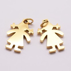 Real 18K Gold Plated 316 Surgical Stainless Steel Pendants, Girl Silhouette Pendants, Real 18K Gold Plated, 18x12x2mm, Hole: 3mm