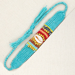 X-B210027A Handmade Knitted Cotton Thread Colorful Couples Bracelet with Bohemian Ethnic Style Shell Beads
