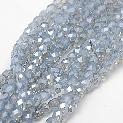 Light Blue Electroplate Glass Beads Strands, Half Plated, Faceted, Cube, Light Blue, 4x4x4mm, Hole: 1mm, about 100pcs/strand, 15.7 inch