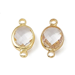 Crystal Transparent K9 Glass Connector Charms, with Golden Plated Brass Findings, Faceted, Oval Links, Crystal, 16.5x8.5x4mm, Hole: 1.8mm