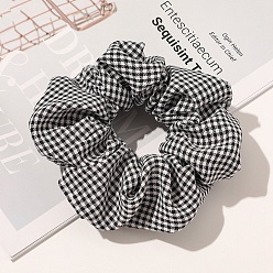 Black Tartan Pattern Cloth Elastic Hair Ties, Scrunchie/Scrunchy Hair Ties for Girls or Women, Black, 50x110mm