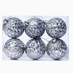Silver Plastic Christmas Ball Pendant Decorations, Christmas Tree Hanging Decorations, Round, Silver, 60mm, 6pcs/box