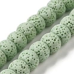 Pale Green Natural Lava Rock Dyed Beads Strands, Rondelle, Pale Green, 10x7~7.5mm, Hole: 1.6mm, about 55~56pcs/strand, 16.14''(41~41.5cm)