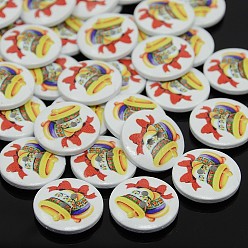 Разноцветный Кнопки для отдыха, Круглые деревянные пуговицы, 2-луночные, окрашенные, красочный, 15x4 мм, отверстие : 1.5 мм