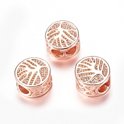 Rose Gold Brass Beads, Flat Round with Tree of Life, Cadmium Free & Lead Free, Rose Gold, 8x5mm, Hole: 3x5mm
