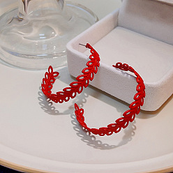 E0000-7 Red Leaf Серьги-кольца С-образной формы с росписью макаронами в стиле ретро для женщин