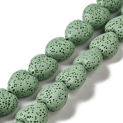Dark Sea Green Natural Lava Rock Beads Strands, Dyed, Heart, Dark Sea Green, 14x13~13.5x7mm, Hole: 1.2mm, about 30pcs/strand, 16.14''(41~14.5cm)