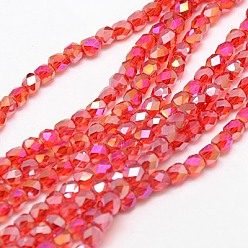 Red Electroplate Glass Beads Strands, AB Color Plated, Faceted, Cube, Red, 4x4x4mm, Hole: 1mm, about 100pcs/strand, 15.7 inch