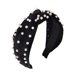 Black velvet pearl style Velvet Pearl Knot Headband - European and American Style, Versatile Hair Accessory.