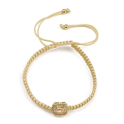 Trigo Pulseras rectangulares trenzadas de cuentas con circonitas cúbicas y pavé de latón, pulseras de cuerda de nylon ajustable, larga duración plateado, chapado en rack, dorado, trigo, diámetro interior: 2.05~3.15 pulgada (5.2~8 cm)