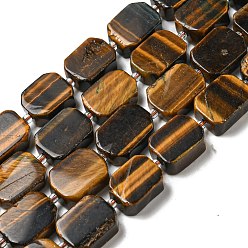Tiger Eye Natural Tiger Eye Beads Strands, with Seed Beads, Faceted Rectangle, 13~17x12~13x5~7mm, Hole: 1.2mm, about 20~22pcs/strand, 15.24~15.28 inch(38.7~38.8cm)