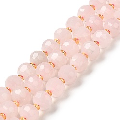 Rose Quartz Natural Rose Quartz Beads Strands, with Seed Beads, Faceted Rondelle, 7~8x5~6mm, Hole: 1mm, about 45~46pcs/strand, 14.57''~14.96''(37~38cm)