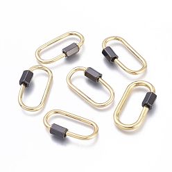 Real 18K Gold Plated Brass Screw Carabiner Lock Charms, for Necklaces Making, Long-Lasting Plated, Cadmium Free & Lead Free & Nickel Free, Oval, Real 18K Gold Plated, 26x15x2mm, Screw: 7x5x5mm