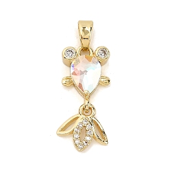 Прозрачный АВ Латунные микро проложить кубического циркония подвески, рыба, со стеклом, стойки покрытие, золотые, ясно AB, 22.5x10.5x4.5 мм, отверстие : 5x2.5 мм