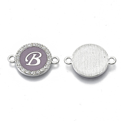 Letter B Alloy Enamel Links Connectors, with Crystal Rhinestones, Flat Round with Letter, Silver Color Plated, Letter.B, 22x16x2mm, Hole: 1.8mm