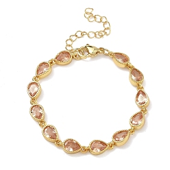 Легкий Лосось Браслеты-цепочки в форме капли из латуни с инкрустацией кубическим цирконием для женщин, стойки покрытие, без кадмия и без свинца, долговечный, золотые, светлый померанцевый, 6.10 дюйм (15.5 см)