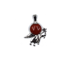 Red Jasper Natural Red Jasper Pendants, Antique Silver Plated Alloy Angel Charms, 36x28mm