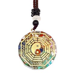 Yin-yang Orgonite Chakra Natural & Synthetic Mixed Stone Pendant Necklaces, Nylon Thread Necklace for Women, Flat Round, Yin-yang, 25.59 inch(65cm)