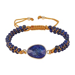 Lapis Lazuli Natural Lapis Lazuli Teardrop Link Braided Bead Bracelet, Double Line Gemstone Adjustable Bracelet for Women, Inner Diameter: 2-1/8~3-3/8 inch(5.4~8.6cm)