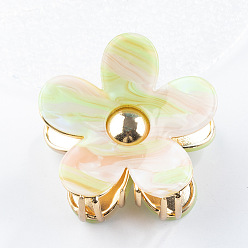 Green Yellow Flower Shape PVC Claw Hair Clips, with Metal Clips, Hair Accessories for Women & Girls, Green Yellow, 68x68x35mm